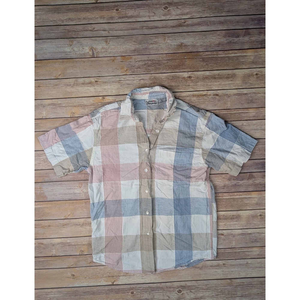 Vintage Lemon Grass Shirt Womens M Cotton Pastel Plaid Short Sleeve India